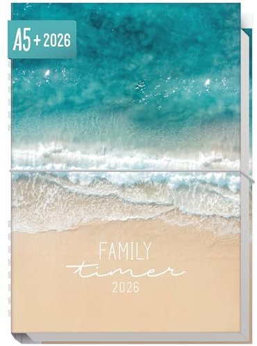 Häfft® Family-Timer 2026 A5+ Summer Beach Familien-Kalender für 4 Personen, Familien-Planer 12 Monate: Jan bis Dez 26, Family-Organizer - nachhaltig & klimafreundlich