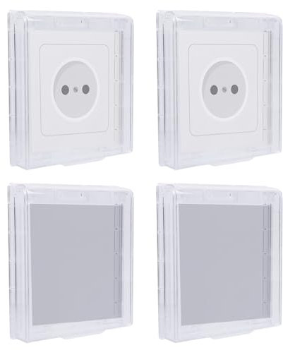 LEIBOCHAO 4 Piezas Tipo 86 Impermeable Caja Enchufes pared Transparente, Enchufe Exterior Estanco Eléctrico Ultrafina Sin Perforación, Cubierta de Interruptor de Pared, para Baño, Dormitorio, Cocina