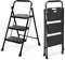 HBTower Leiter 3 Stufen, Klappstufen mit Breitem Anti-Rutsch-Pedal, Stabiler Praktischer Handgriff, Leichter Tragbarer Stahl-Tritthocker, Schwarz