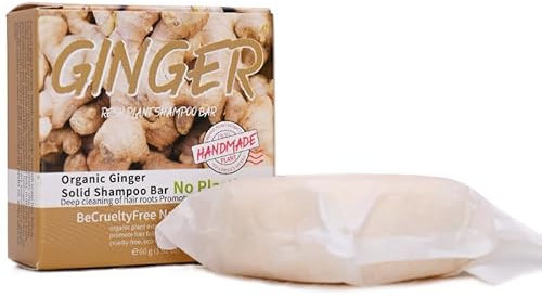 Ingwer Shampoo Bar, Ingwer Pflanze Shampoo Seife,Volumen & Glanz - Natürliche Bio-Ingwer Shampoo Bar,Anti Haar kräuseln,Anti Schuppen, Pflanzenessenz-Shampoo für Trockenes u. Geschädigtes Haar (60G)