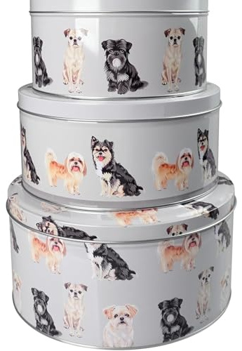 Round Cake Storage Tins Airtight Container Nesting For Cakes 3 Pec (Dog) | Airtight Round Cake Tins In Large, Medium & Small Sizes For Storing Cakes, Biscuits & Sweets While Keeping Treats Fresh