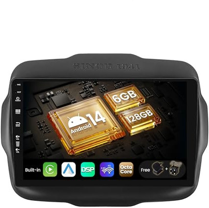 SXAUTO [6GB+128GB, Octa-Core] Android 15 IPS Autoradio Per Jeep Renegade (2015-2018) GPS Navigation - Senza fili CarPlay Android Auto - Camera + MIC - DAB Volante Bluetooth DSP WIFI - 2 Din 9 Pollici