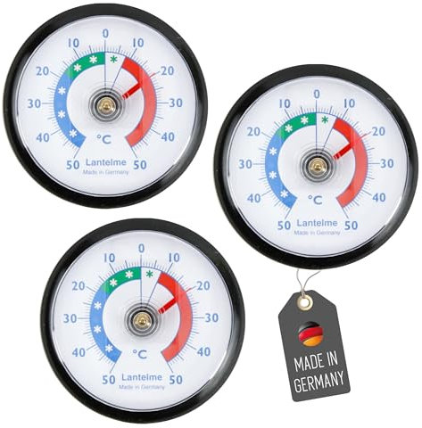Lantelme Termómetro autoadhesivo para frigorífico, 3 unidades, 50 °C, analógico, juego de termómetros también para congelador, congelador, frigorífico, frigorífico, frigorífico, para pegar, bimetal