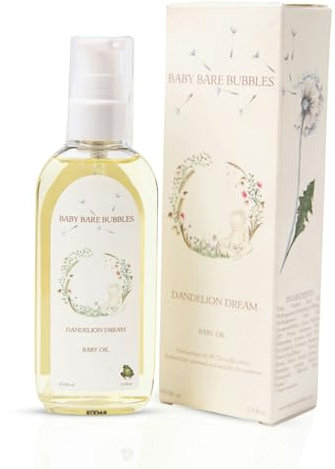 Baby Bare Bubbles Dandelion Dream Natural Baby Oil for Dry Skin, Sensitive Skin, Eczema, Cradle Cap - Soothing Hydrating Fragrance Free Baby Oil for Bath & Massage 100ml