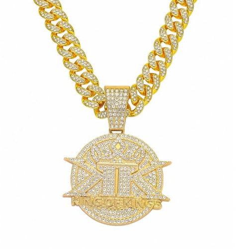 jtkhaweh Halskette Ketten Schmuck Herren Frauen Anhänger Necklace Englische Buchstabenanhänger Hip-Hop Halskette 单吊坠-金色(King)