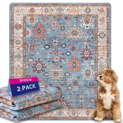 Waschbar Haustier-Urinunterlage, 2 Pack Wiederverwendbare Welpenunterlagen Matte für Hunde, Wiederverwendbar Trainingsunterlagen für Welpen, Alte (Blau Vintage, 91.5x104cm)