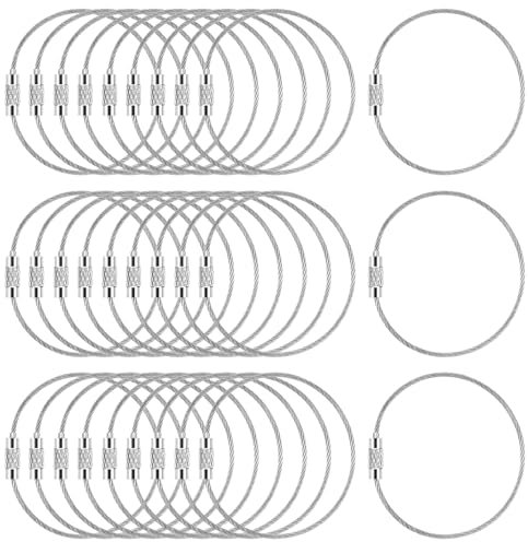 KFHENSOMR Cable Key Ring 30 Pack 6 Inch Extendable Metal Wire Keychain Silver Quick Disconnect Keychain Wire Key Ring Stainless Steel Keychains Aircraft Cable/Luggage Tags/Loops Holder/Id Tag Keeper