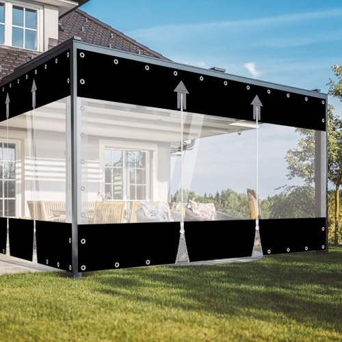 jianyana Outdoor Vorhang mit Reißverschluss, 650G/M² Plane Mit 30Mm öSen Transparente Vorhang Wasserdichter Plane Trennvorhang für Draussen Garage FüR Outdoor-MöBel, Veranda, Pergola