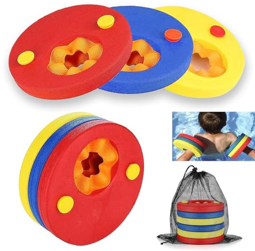 Manguitos Natación Niños con Bolsa Almacenamiento, Discos Piscina Espuma Eva Ajustables, Anillo Brazo Flotantes Hincharse Necesitan No, Flotador Bebe para Aprender Nadar Niñas Años 3 A 6