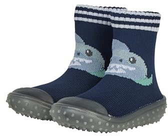 Sterntaler Adventure Socks Hai – Socken mit transparenter profilierter Gummisohle, Hai-Motiv, herausnehmbarer Innensohle zur Größenkontrolle, Sohle mit Noppen, Zehenschutz, Marine, Größe 20