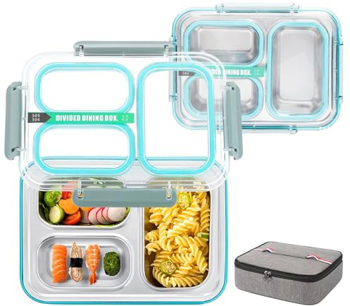 HYZCXPL Edelstahl Brotdose Mit FäChern, Bento Lunch Box Kinder, Auslaufsicher, Bpa Frei, SpüLmaschinenfest, FüR Kinder Und Erwachsene