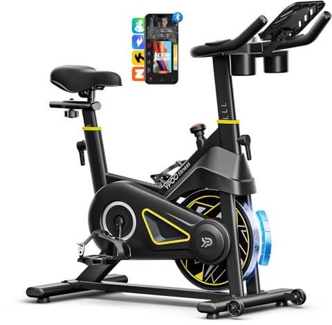 YPOO Exercise Bike, Magnetic Stationary Bikes for Home with Exclusive App, 300lbs Weight Capacity Indoor Cycling Bike Silent Belt Drive with Tablet Mount and Fitness Courses for Weight Loss
