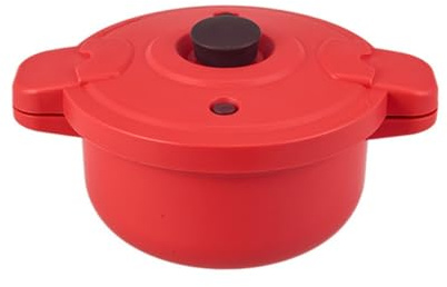 Wodsty Pentola a pressione per microonde, 27,5 x 14 cm, pentola multifunzione per riso, pasta, verdure, vaporizzatore in PP+silicone, per la maggior parte delle microonde, rosso