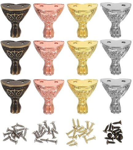 OUNONA Antike Metallmöbelbeine 16 Stück Kleine Schrankfüße in Gold Silber Kupfer Vintage Schmuckkästchenfüße mit Kantenschutz für Holzkisten und Möbel