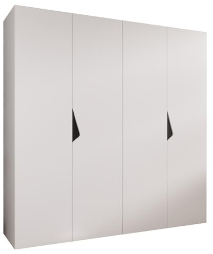 MEBLE KRYSPOL - Kleiderschrank - Garderobenschrank - 200 cm x 202 x 52 cm - Schrank mit Kleiderstange, 4 Türen - für Schlafzimmer, Flur - SANDI, Weiß, Griff Schwarz