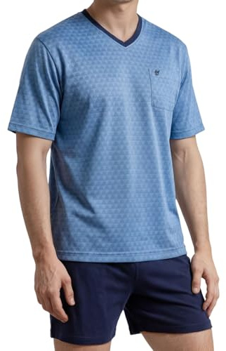 hajo Klima Light Herren Schlafanzug Set – Kurzarm T-Shirt & Kurze Hose mit elastischem Bund – Bequemes Basic aus 60% Baumwolle, 40% Polyester – Atmungsaktiv & pflegeleicht für erholsame Nächte