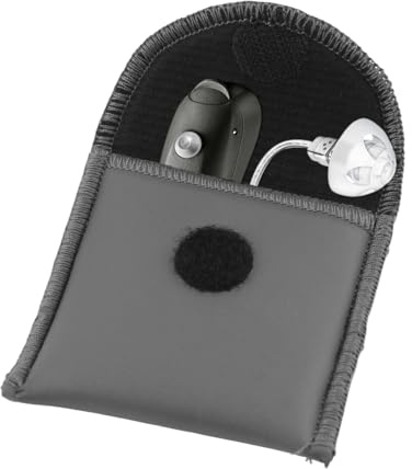 WEESTAAMO Hearing Aid Pouch Small - Black Soft Storage Case for Travel, Durably PVC Hearing Aid Holder for BTE & ITE Devices, Discreet Protective Pocket Bag