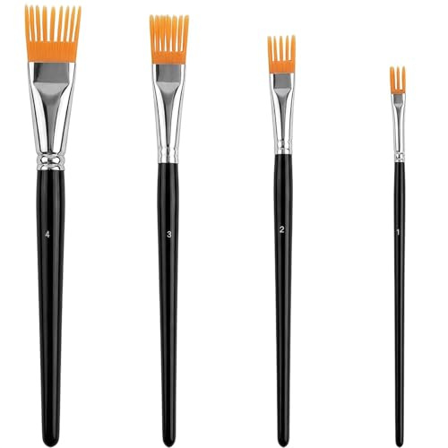YAWYO Lot de 4 Pinceaux Peigne Grainer, Pinceaux d'artiste Professionnels, 4 Tailles de Pinceaux à Texture Plate pour Peinture Acrylique, Huile, Aquarelle et Gouache