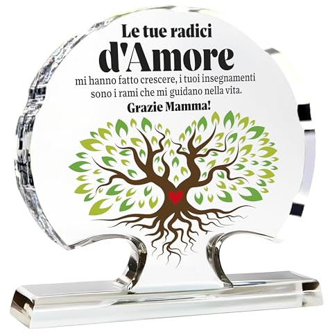 Regalo Mamma Originale - Targa Acrilico Albero della Vita 12x12,5 cm con Dedica - Regalo Mamma Emozionale per Festa della Mamma, Compleanno, Simbolo Famiglia