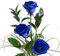 3 blaue Rosen - Rosenstrauß mit drei langstieligen Rosen, Ruskus und Gräsern - Inklusive gratis Vase und Grußkarte
