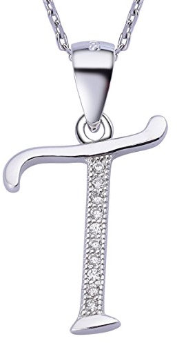 VIKI LYNN Initial Anhänger T 925 Sterling Silber Buchstabe Halskette mit Zirkonia Personalisierte Geschenke für Frauen Damen Mädchen