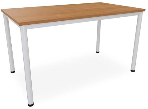 Schreibtisch Verschiedene Größen und Farben, Konferenztisch graues Metallgestell, Stabiler Besprechungstisch Arbeitstisch, Bürotisch hauseigene Fertigung (B: 140 cm x T: 80 cm, Buche)
