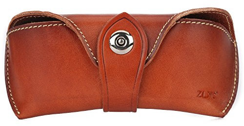 ZLYC Unisex handgefertigtes hartes Leder Kollektion Brillenetui Sonnenbrillenetui, 18,8 x 8,6 x 5,6 cm, Braun