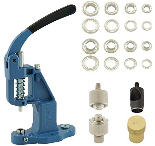 GETMORE Parts Ösenpresse + Ösenwerkzeug + Lochwerkzeug + 100 Ösen, Messing, rostfrei - Silber, 10 mm
