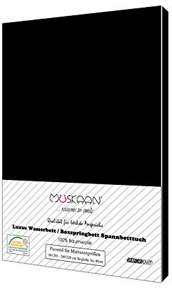 Müskaan Spannbettlaken Wasserbett 180x200-200x220 cm | Boxspringbett Spannbetttuch | Bettlaken | 100% Baumwolle | bis 32 cm Matratzenhöhe | Schwarz