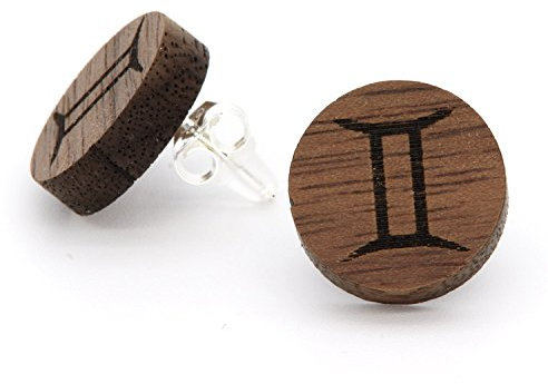 NaturSchatulle Holzohrringe Damen Holzschmuck Sternzeichen Zwillinge Gravur natürliche Ohrringe Holz Ohrstecker 925 Silber Ohrschmuck