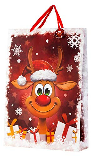 4 Weihnachtliche XXL Geschenktüten Lustiges Rentier 50 x 72 x 16 cm