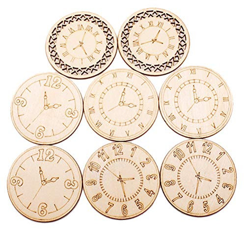 Amosfun 8 Stück Holz Runde Uhr Holzscheiben Holz Streudeko für Kinder Basteln DIY Scrapbooking Babyparty Hochzeit Tischdeko 45mm (gelegentliches Muster)