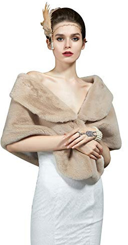 BEAUTELICATE Kunstpelz Schal Stola Damen Pelz Bolero Brautjacke Brautstola Brautschal für Braut Winter Hochzeit Festlich Abendkleid Fasching Halloween Weihnachten (Champagner, M)