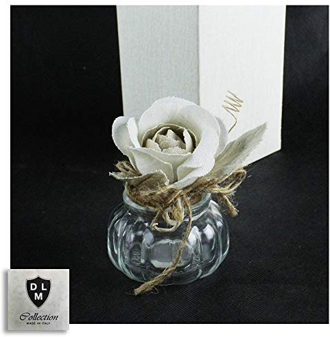 DLM-29921 (Kit 6 Pezzi) Barattolo in Vetro con Rosa Fiore Panna Shabby Chic Portaconfetti Matrimonio Battesimo Comunione Cresima bomboniera