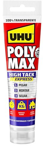 Pegamento UHU Poly Max High Tack Express® Transaparente | Sellador y Adhesivo de Montaje Extrafuerte, Pegamento Fuerte Para Todo | 115g, Pegamento Transparente