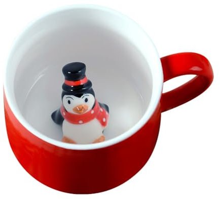 3D Rote Keramikbecher Weihnachten Tee Tasse: Pinguin Kaffeebecher Heißgetränkebecher Wintertasse Weihnachtskaffeebecher