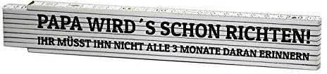 geschenke-fabrik.de Meterstab - 2 Meter Zollstock als Geschenk mit Druck 'Papa Wird´s richten' - Optimales Geschenk für alle Heimwerker, Väter oder Opas - Zum Vatertag, Weihnachten, Geburtstag