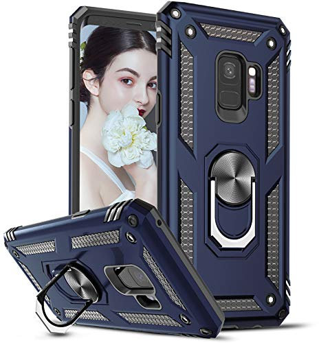 LeYi Coque pour Samsung Galaxy S9, 360° Support Rotatif Militaire Anti-Chute Renforcée Bumper Antichoc TPU Souple et PC Rigide Protection Etui pour Samsung S9 Bleu