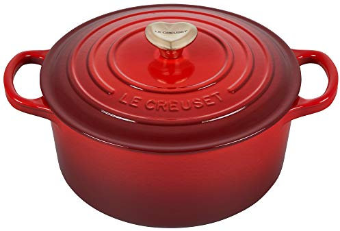 Le Creuset Cerise with SS Figural Heart Knob Enameled Cast Iron Signature Round Dutch Oven, 3.5 qt