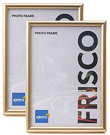 Kenro Frisco Plastic Picture Frames (Box of 2) - A2 / 42x59.4 Freestanding or Wall Hanging Stylish Photo Frame with Glass Front - Gold