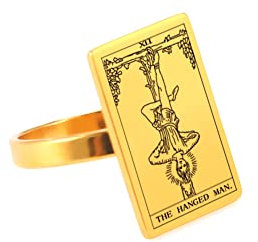 LIKGREAT Tarot Karten Ringe für Frauen Mädchen Astrologie Wahrsagen Magie Amulett Ringband Große Arkana Schmuck Vergoldet (The Hanged Man, 19)