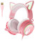 EASARS Auriculares rosa para juegos GS510, con cable, diseño de orejas de gato con iluminación RGB, sonido envolvente 7.1, micrófono retráctil, compatible con PC, PS4, PS5