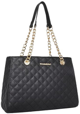 Montana West Schulterhandtaschen für Frauen Gesteppte Tote Geldbörse Damen Designer Satchel Hobo Tasche mit Kettenriemen Geschenk 040, 040 Schwarz,