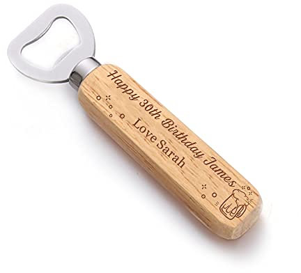 Personalised Bottle Opener for Him Engraved Custom Wood Handle Bottle Opener for Birthday Personalised Gifts for Men Dad Son Uncle Brother Teacher Friends Daddy 18th 21st 30th (Design 1)