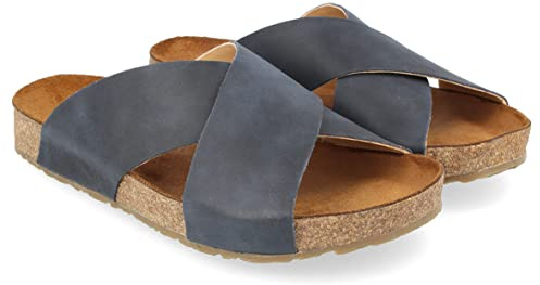 HAFLINGER Bio Mio Leder Pantolette Sandale Unisex Blau (Country Marine 1655), Gr 42