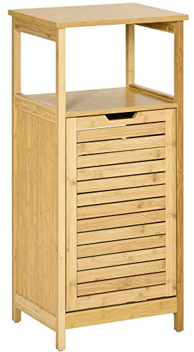 kleankin Meuble sur Pied en Bmabou avec Panier à Linge Meuble Bas de Salle de Bain Gain de Place - dim. 40L x 30l x 86,5H cm