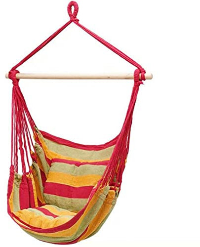 Bakaji Poltrona Sospesa da Esterno Giardino in Tessuto Sedia Dondolo Pensile Amaca Terrazzo Campeggio con Staffa in legno + 2 Cuscini Design Moderno Portata 120Kg 120 x 90 x 60 cm (Multicolore)