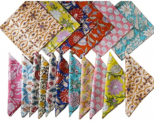 INDACORIFY 50 Pcs Mix Lot Quadratische Tischservietten, 100% Baumwolle Handblock Bedruckt Indian Style Designs, Multi, 16x16 cm, für Esstisch, Küche, Büro, Restaurant, Partys