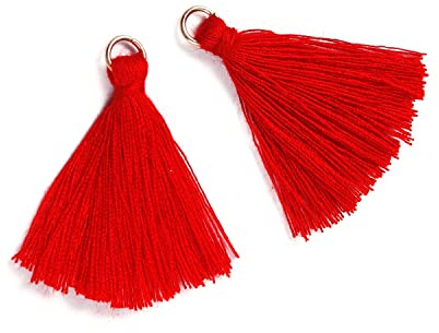 Duories 100 Stück Mini Quasten Anhänger,3cm Baumwolle Fransen Tassel Troddel Armband Schlüsselanhänger Basteln Quaste für Ohrringe Schmuckherstellung Taschen Lesezeichen DIY Handwerk Zubehör,Rot