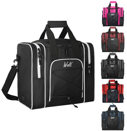 WOLT Bowling Ball Bag for Single Ball - Bowling Ball Tote Bag with Padded Ball Holder, 2 Pockets Fit Bowling Shoes Up to Mens Size 14 and Accessories